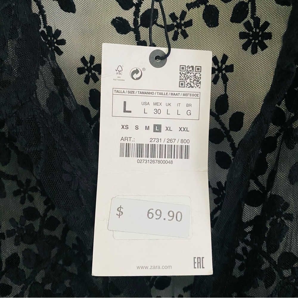 Zara Black Floral Lace Robe Kimono Dress Coverup Size L - Picture 6 of 10